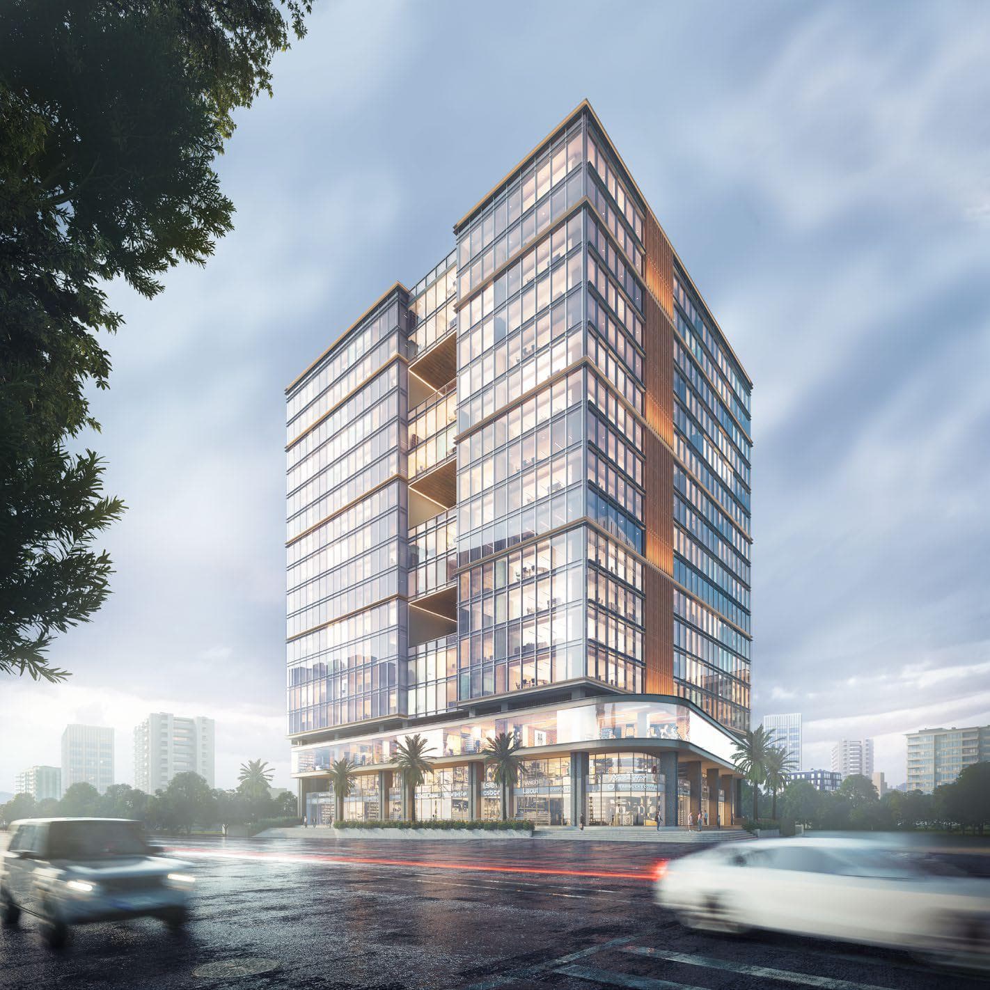 A modern, spacious office interior inside 45 West with city views.